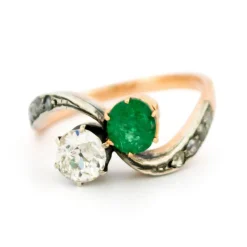 Bague Toi Et Moi Argent Diamant Émeraude