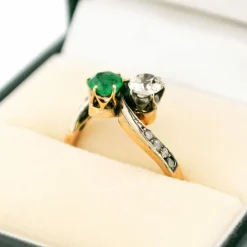 Bague Toi Et Moi Argent Diamant Émeraude