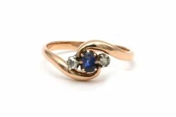 Bague "toi et moi" Art Nouveau or jaune, saphir, diamants