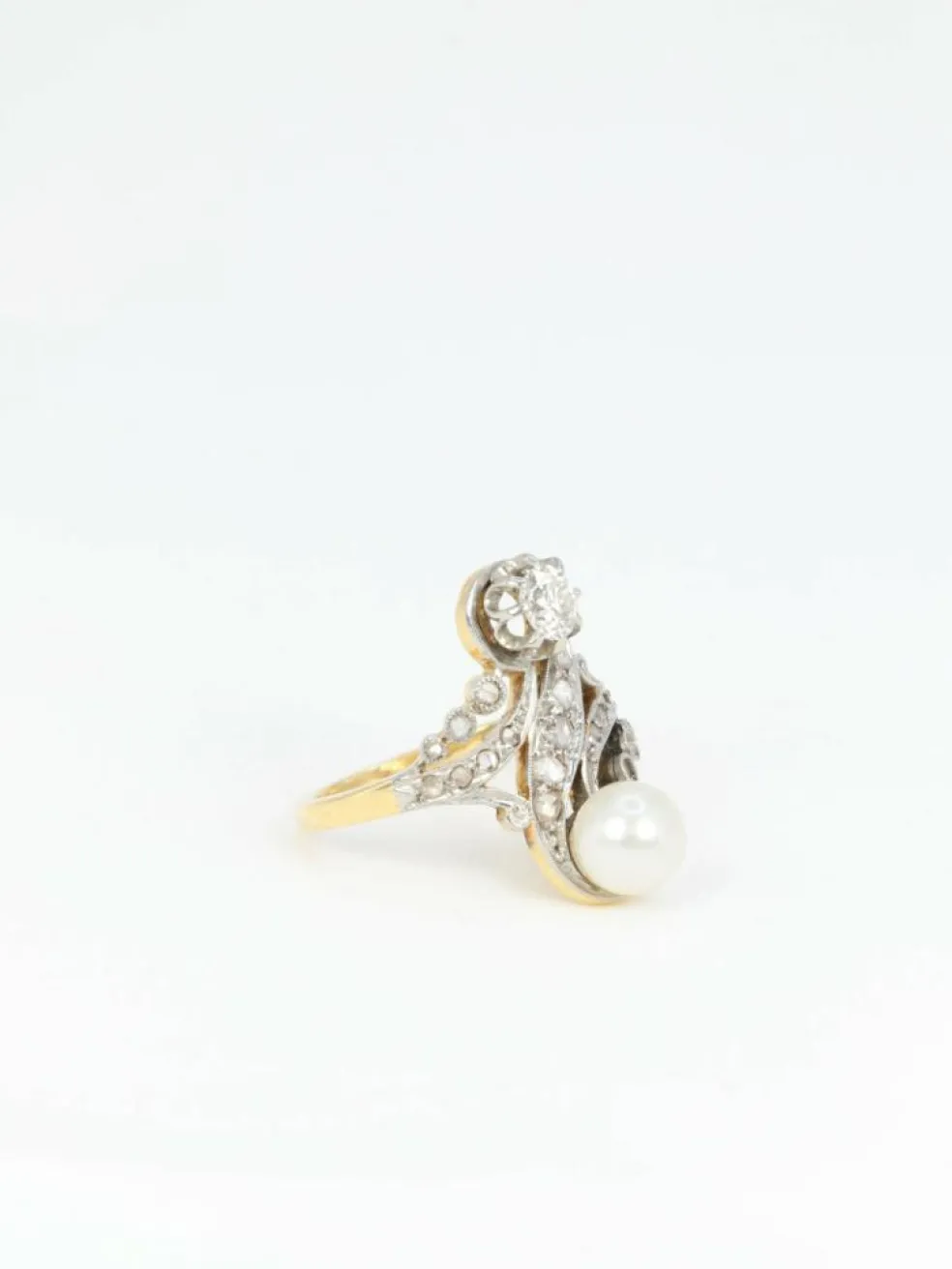 Bague toi et moi Belle-Epoque diamants et perle
