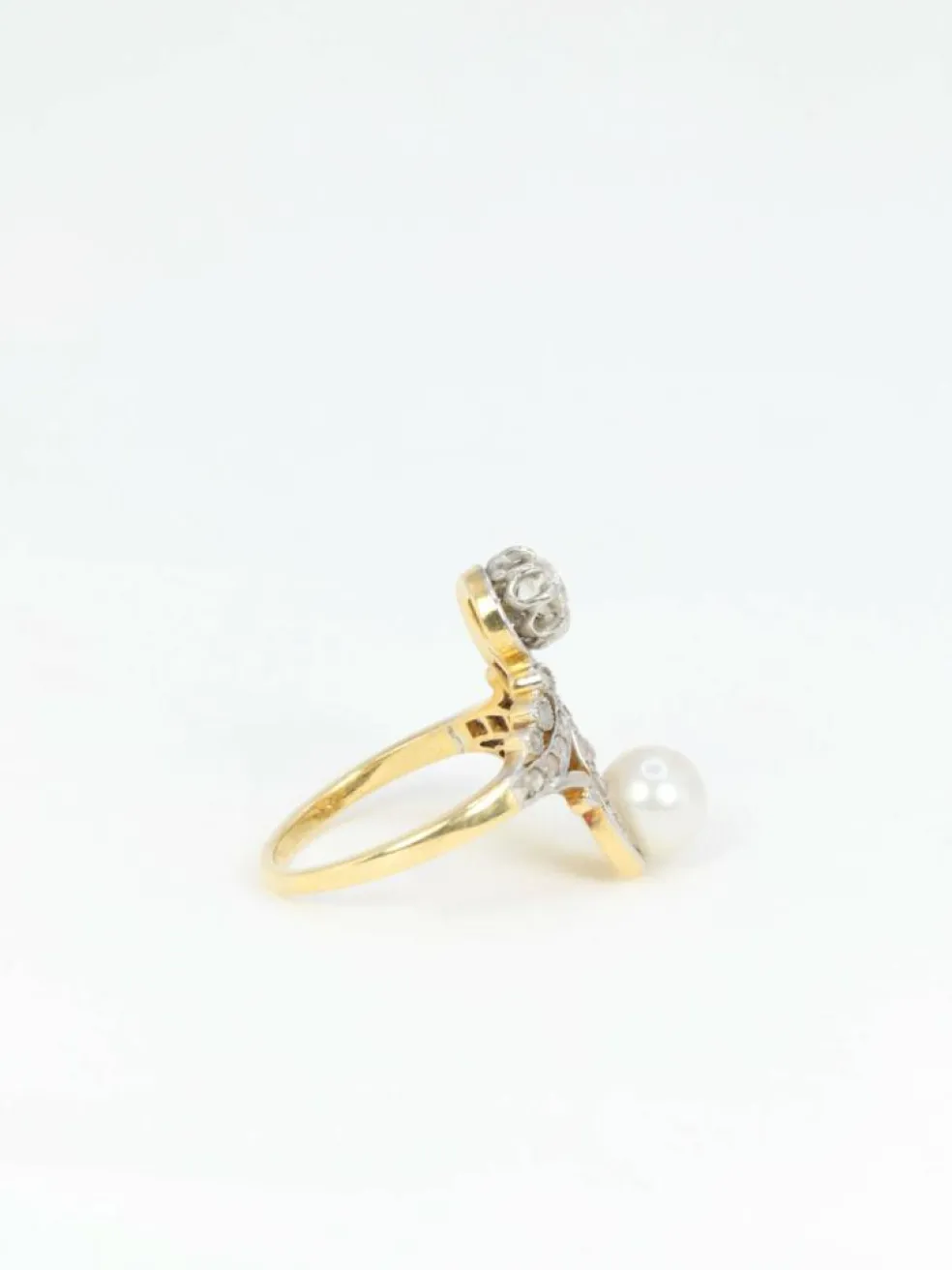 Bague toi et moi Belle-Epoque diamants et perle