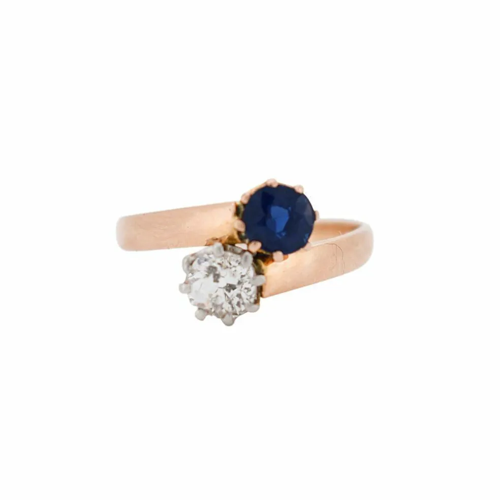 Bague Toi et Moi Diamant et Saphir circa 1900