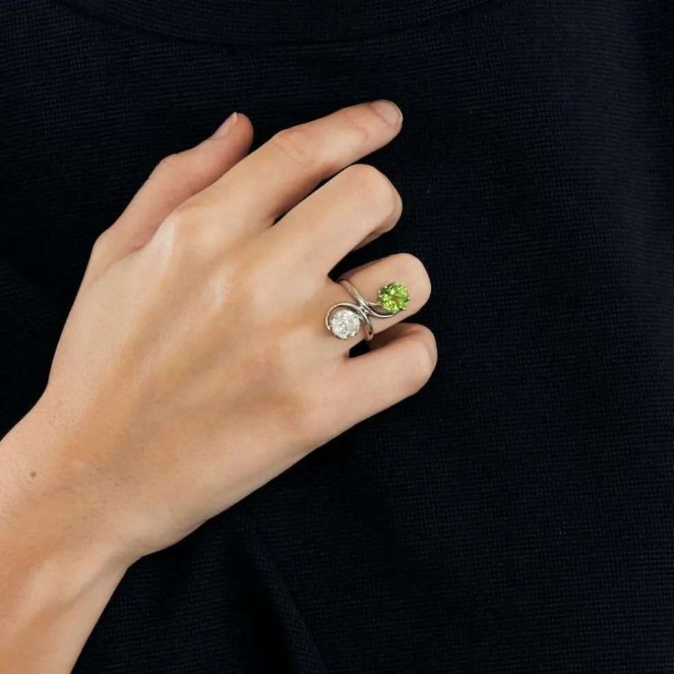 Bague Toi et Moi diamant et péridot
