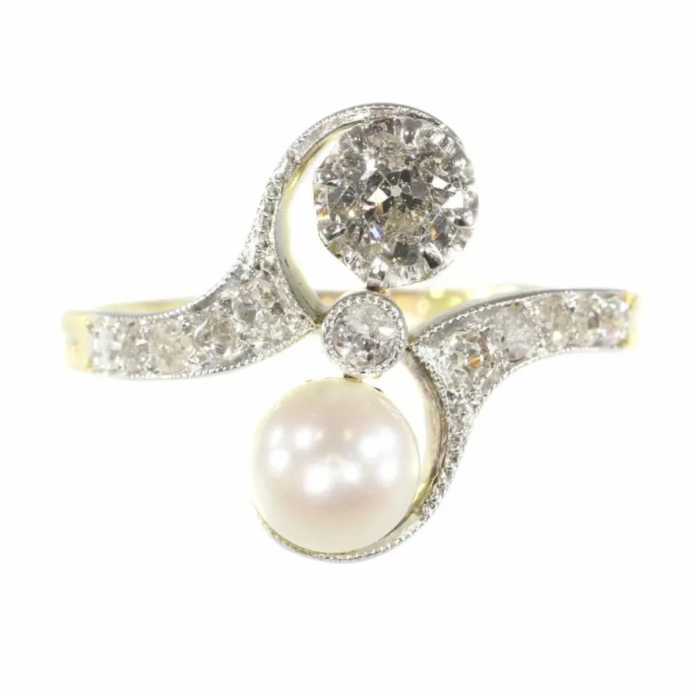 Bague toi et moi, diamant et perle