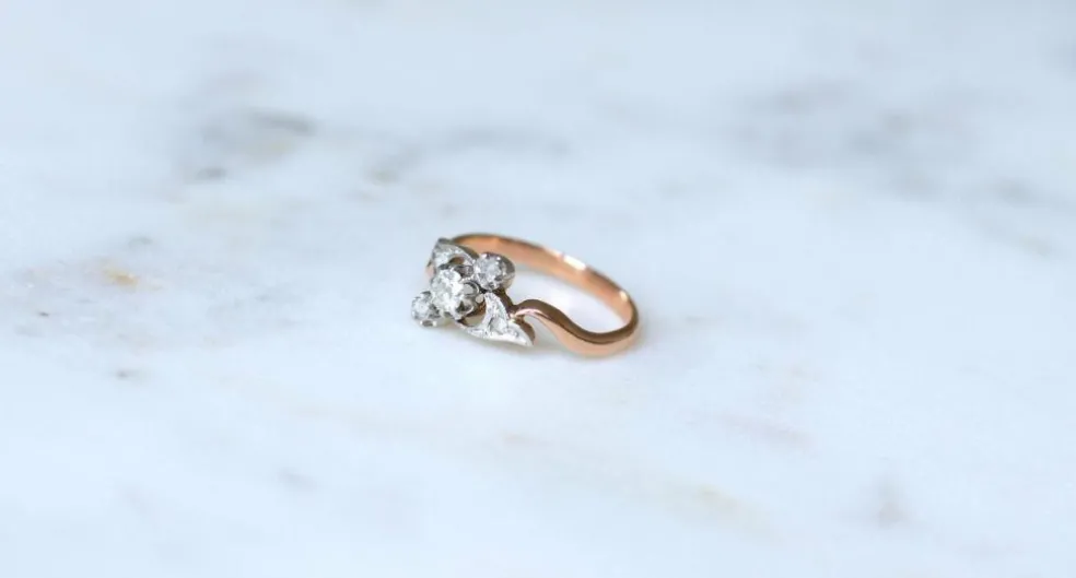 Bague Toi et Moi diamants, or rose et platine