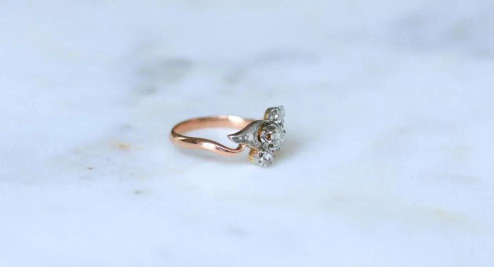 Bague Toi et Moi diamants, or rose et platine