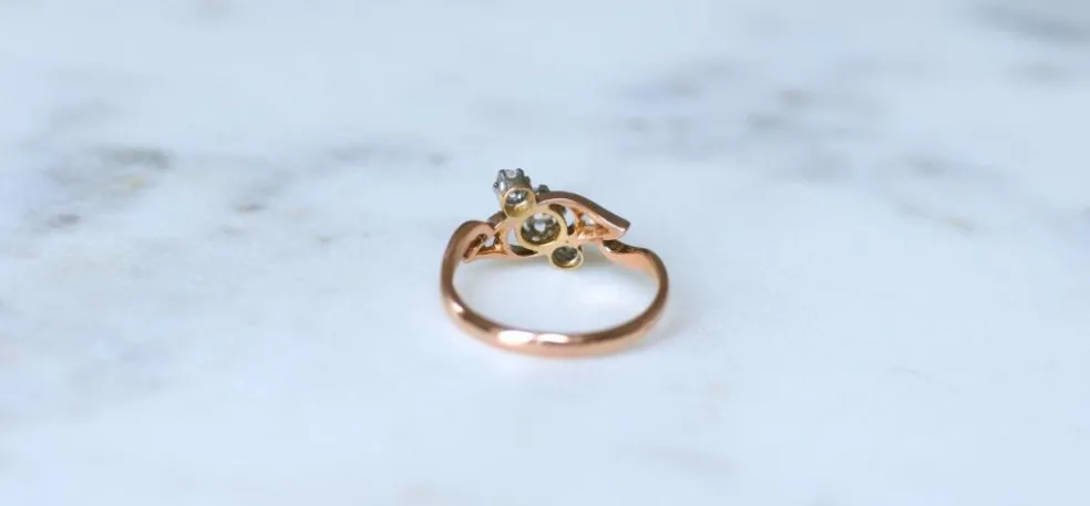 Bague Toi et Moi diamants, or rose et platine