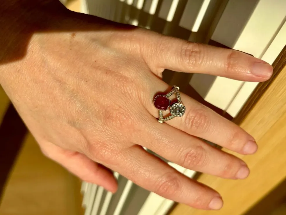 Bague "Toi et Moi" en diamant rubis naturel non chauffé certifié victorien
