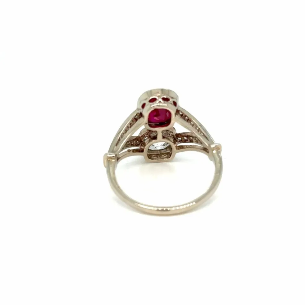 Bague "Toi et Moi" en diamant rubis naturel non chauffé certifié victorien