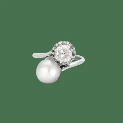 Bague Toi et Moi en or blanc diamant perle