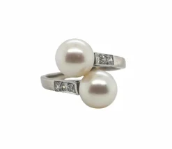 Bague Toi et Moi en Or Blanc Diamants Perles