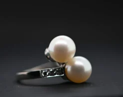 Bague Toi et Moi en Or Blanc Diamants Perles