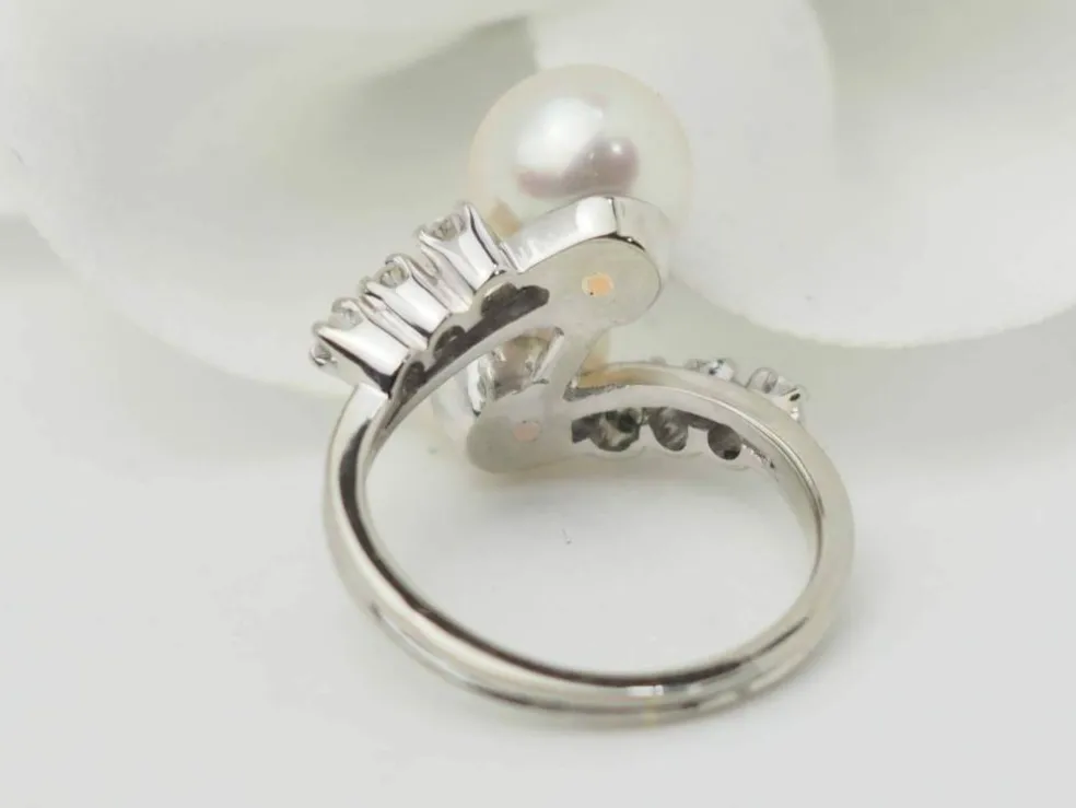 Bague Toi et Moi en or blanc, perles de culture et diamants