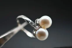 Bague Toi et Moi en Or Blanc Diamants Perles
