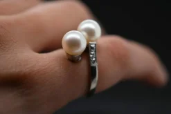 Bague Toi et Moi en Or Blanc Diamants Perles