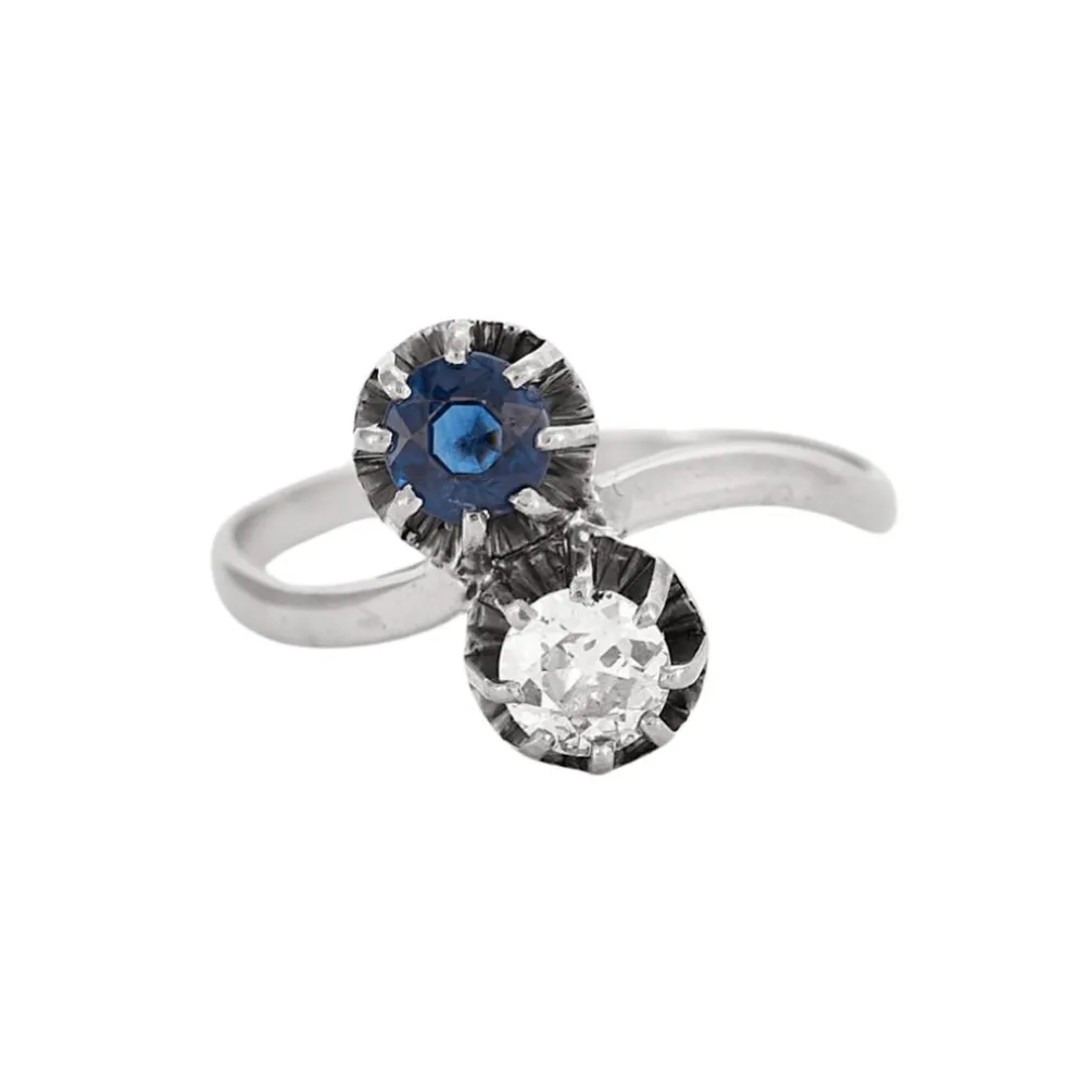 Bague "Toi et Moi" en or gris saphir et diamant