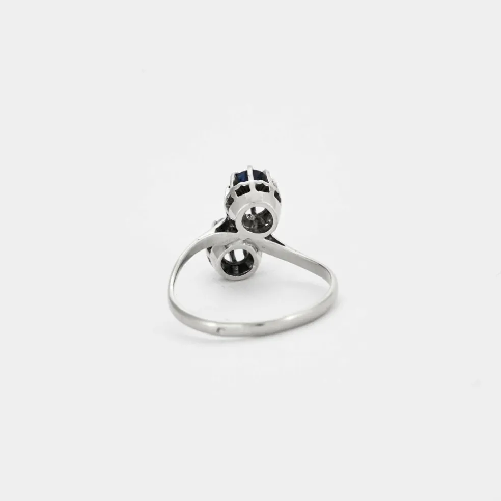 Bague "Toi et Moi" en or gris saphir et diamant