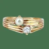 Bague toi et moi en or jaune, diamant et perle vers 1900