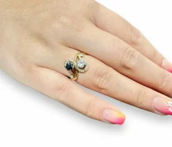 Bague Toi et Moi en or jaune, saphir et diamant