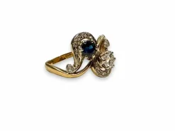 Bague Toi et Moi en or jaune, saphir et diamant