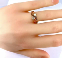 Bague toi et moi en or jaune, diamant et perle vers 1900
