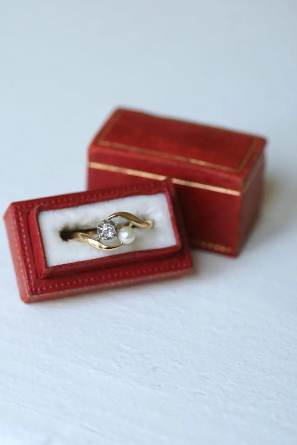 Bague Toi et Moi en Or Jaune Platine Perle et Diamant