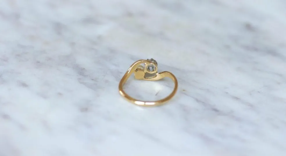 Bague Toi et Moi en Or Jaune Platine Perle et Diamant