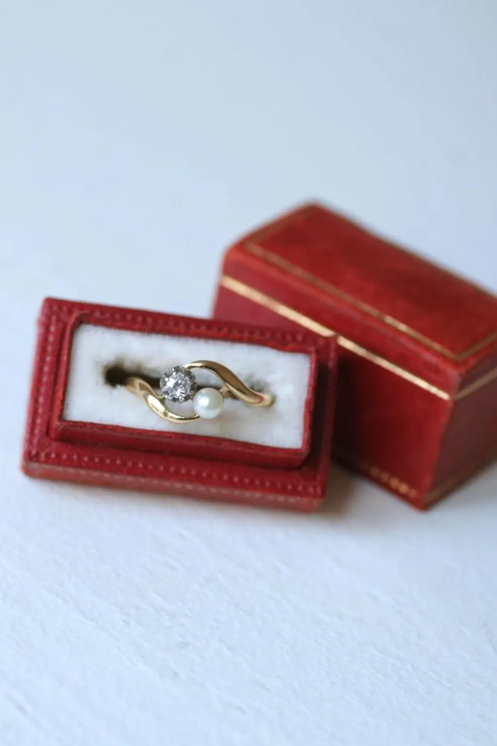 Bague Toi et Moi en Or Jaune Platine Perle et Diamant