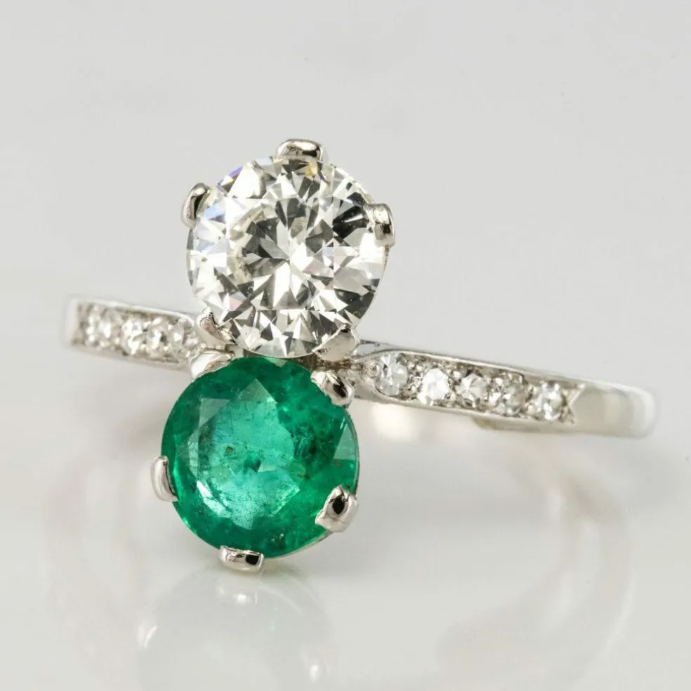 Bague toi et moi émeraude et diamants
