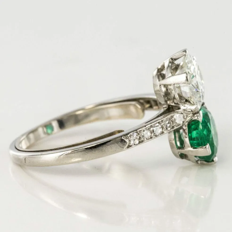 Bague toi et moi émeraude et diamants