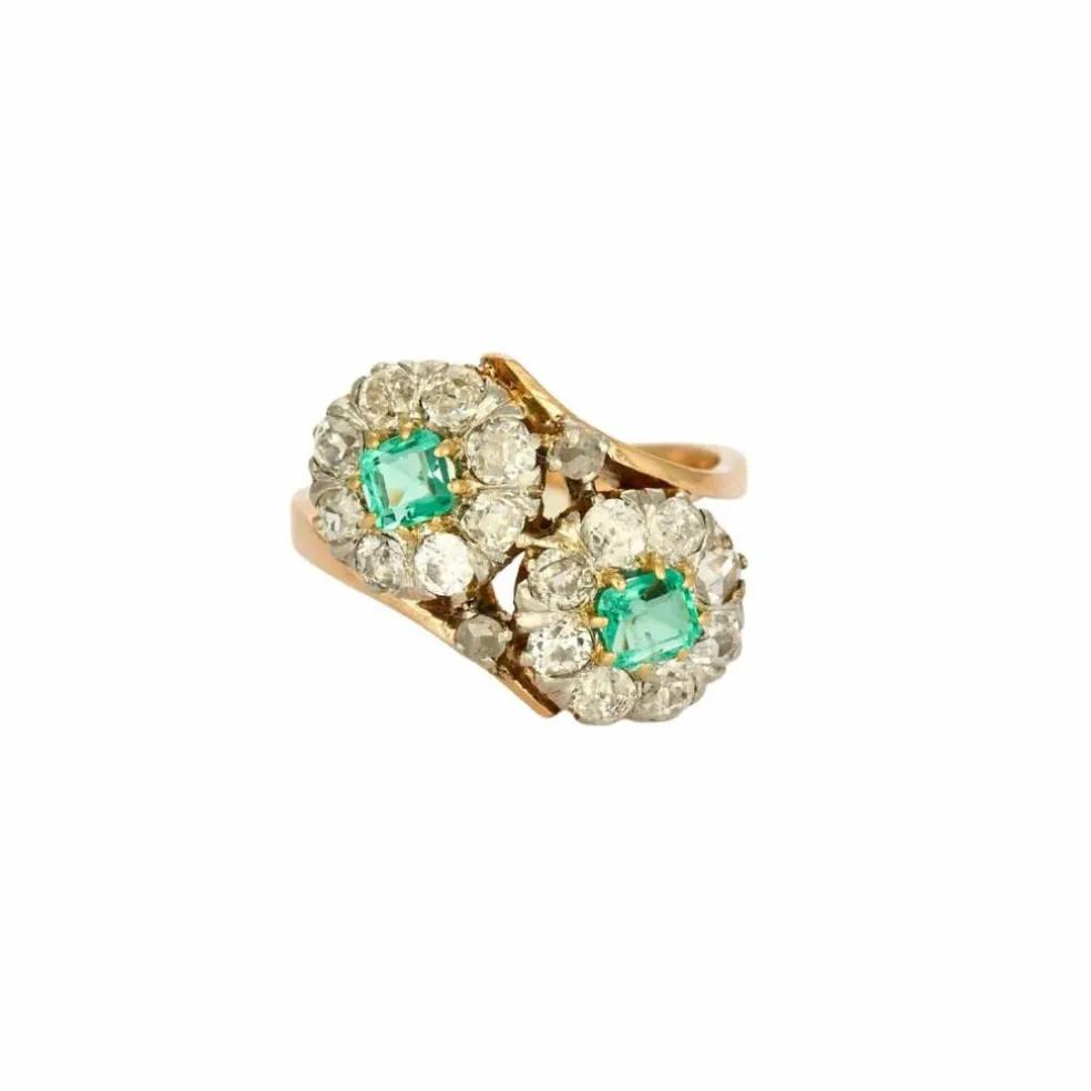 Bague Toi et Moi émeraudes diamants