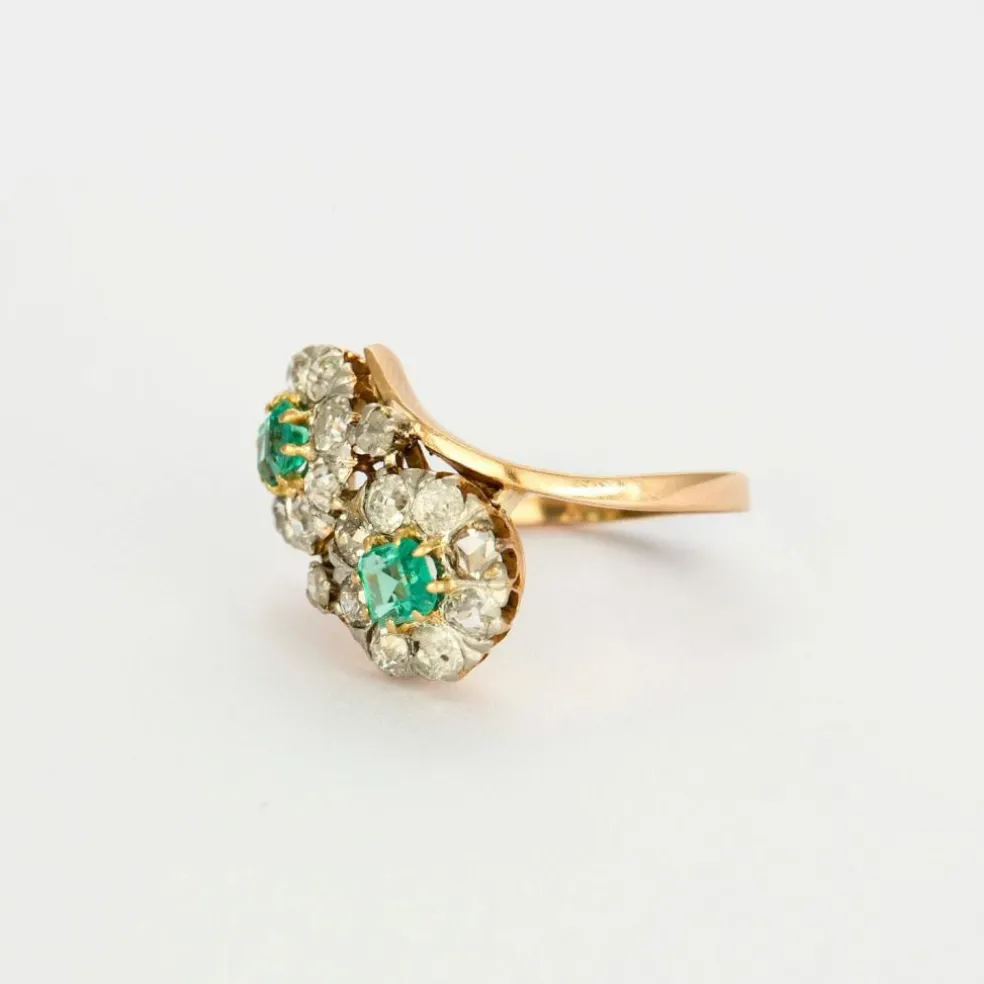 Bague Toi et Moi émeraudes diamants