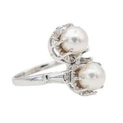 Bague Toi et moi Or blanc Perle, Diamant