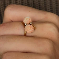 Bague toi et moi or corail diamant