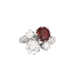 Bague Toi et Moi or gris diamants et rubis