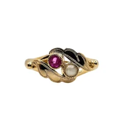 Bague toi et moi or jaune perle rubis