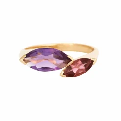 Bague toi et moi or jaune, améthyste et tourmaline
