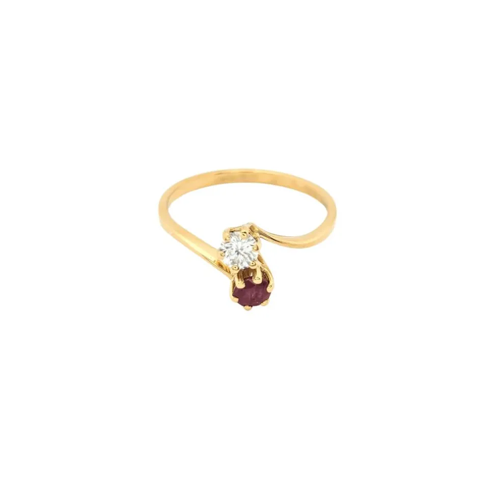 Bague Toi et Moi or jaune diamant et rubis