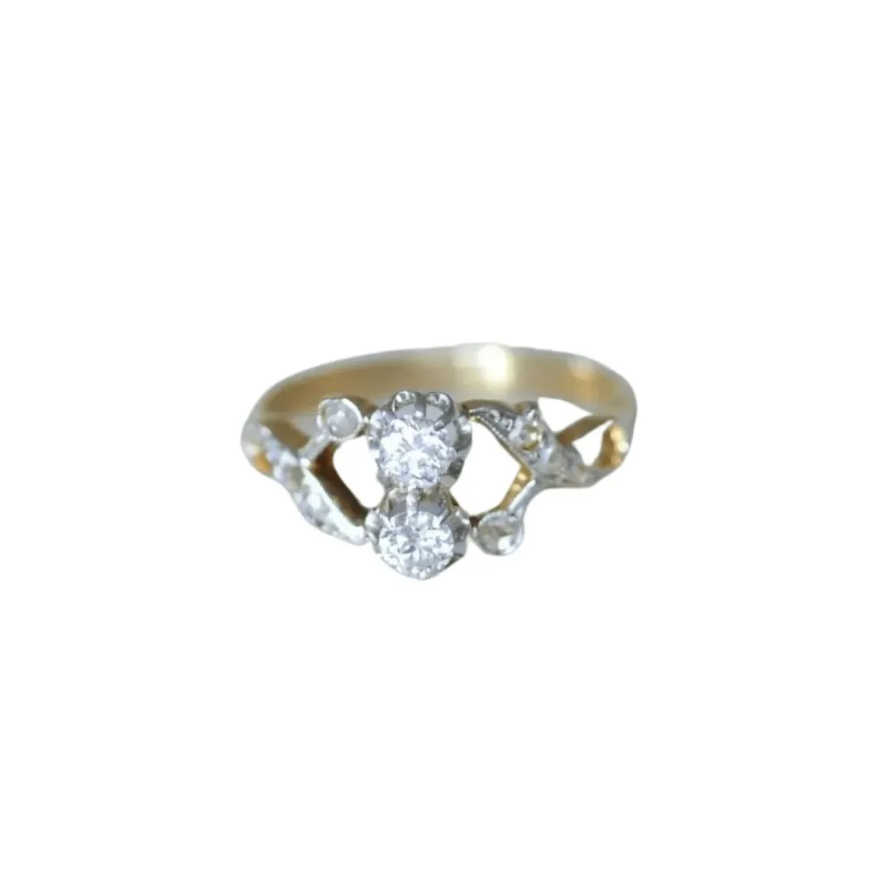 Bague "Toi et Moi" Or jaune Platine Diamants