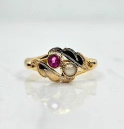 Bague toi et moi or jaune perle rubis