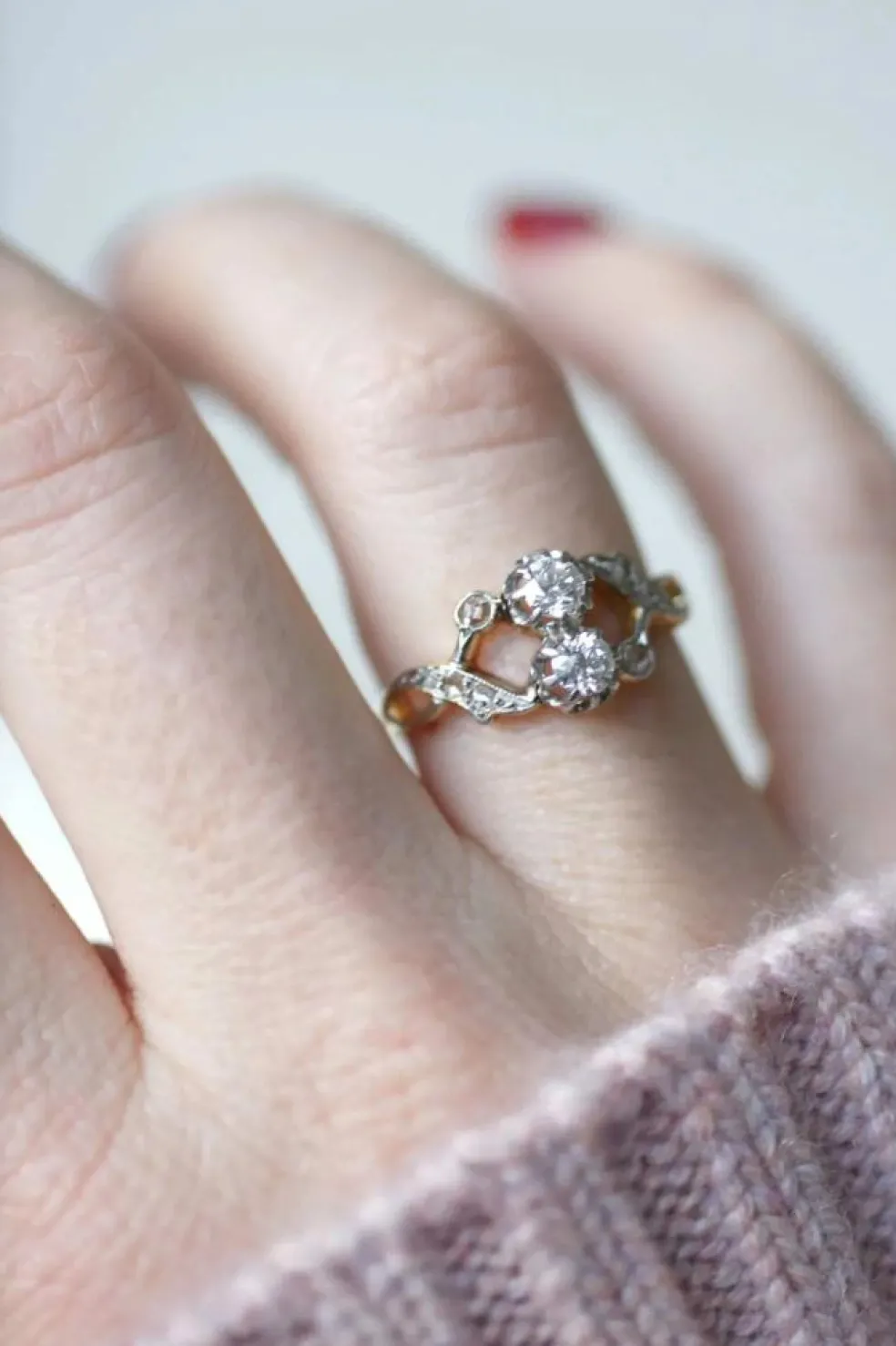 Bague "Toi et Moi" Or jaune Platine Diamants