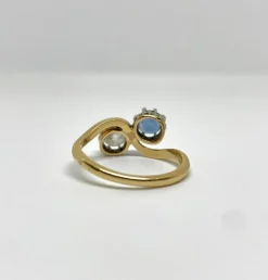 Bague toi et moi or jaune et blanc diamant et saphir