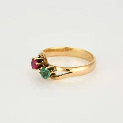 Bague toi et moi or jaune rubis émeraude