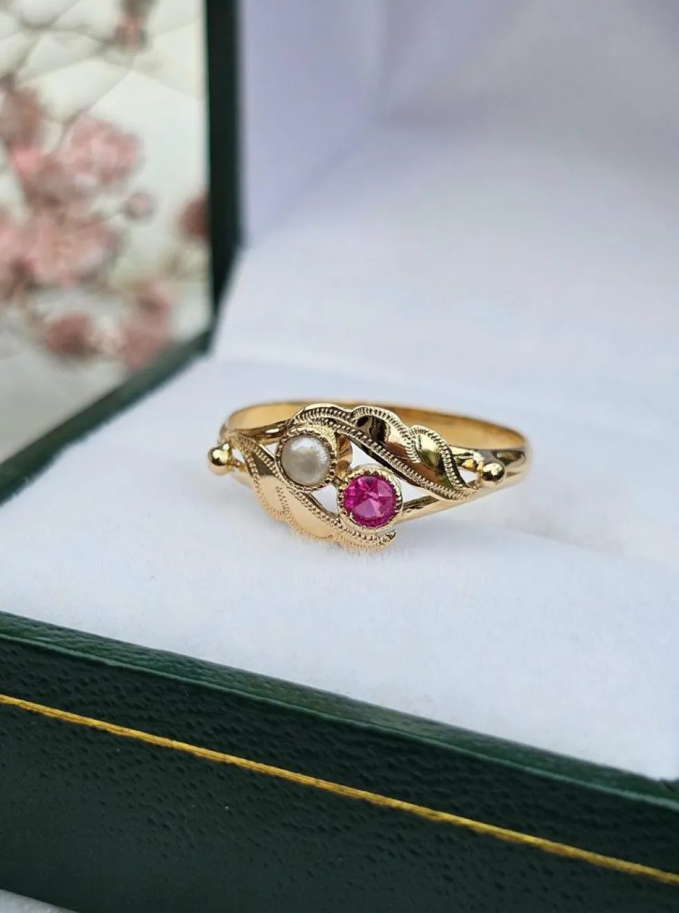 Bague toi et moi or jaune perle rubis