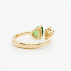 Bague Toi et Moi or jaune, diamant et grenat tsavorite