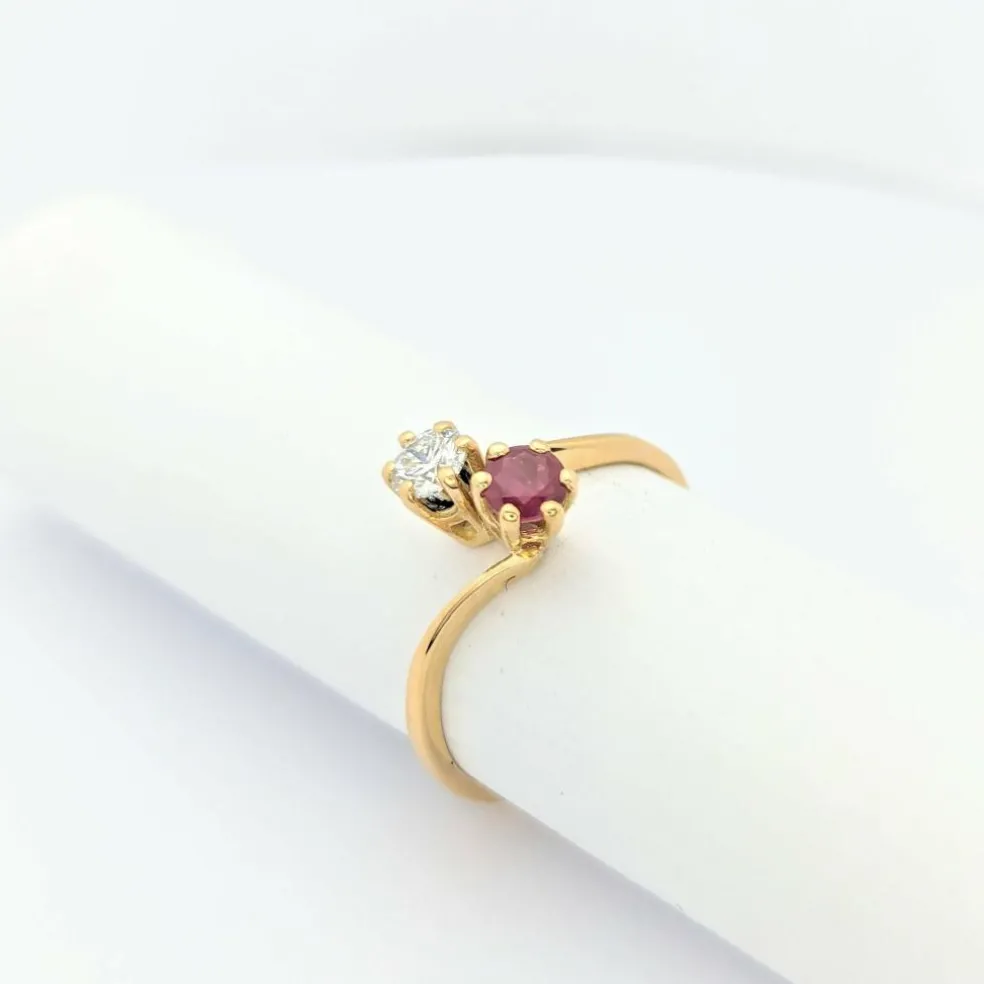 Bague Toi et Moi or jaune diamant et rubis