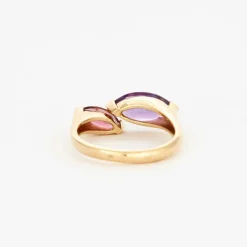 Bague toi et moi or jaune, améthyste et tourmaline
