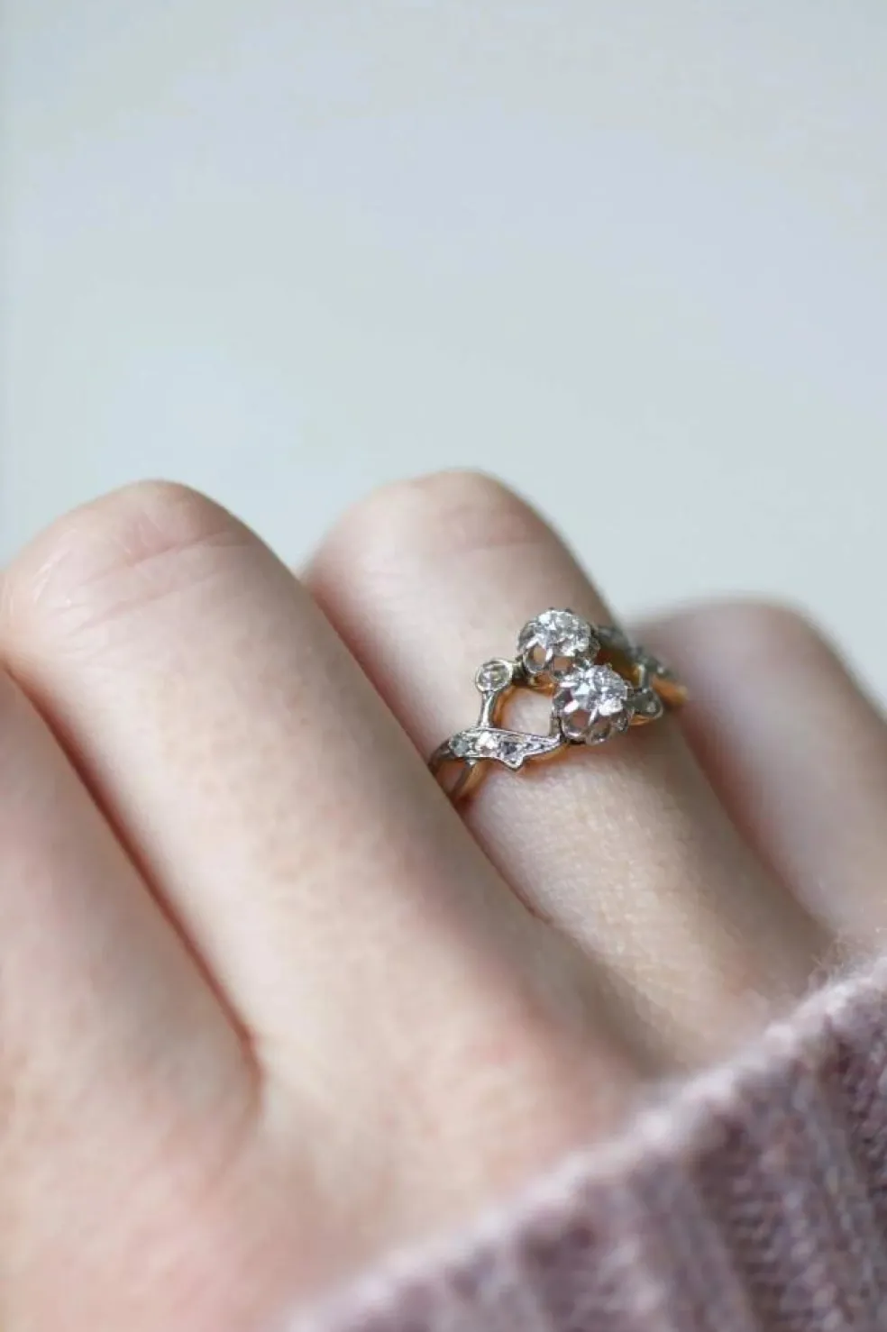 Bague "Toi et Moi" Or jaune Platine Diamants