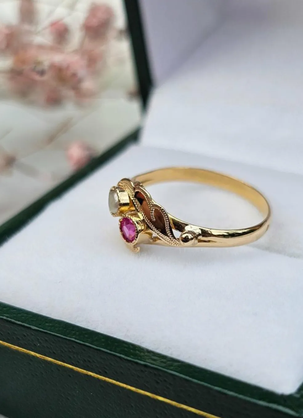 Bague toi et moi or jaune perle rubis