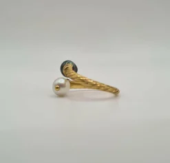Bague Toi et moi or jaune sertie de diamants et perles de culture et Tahiti